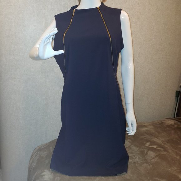 Calvin Klein "Zipper" Sheath Dress, Dark Blue - Size 14